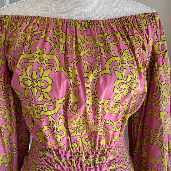 MISA LOS ANGELES Off-Shoulder PINK & GREEN BOHO DRESS SIZE XS - Picture 6 of 12